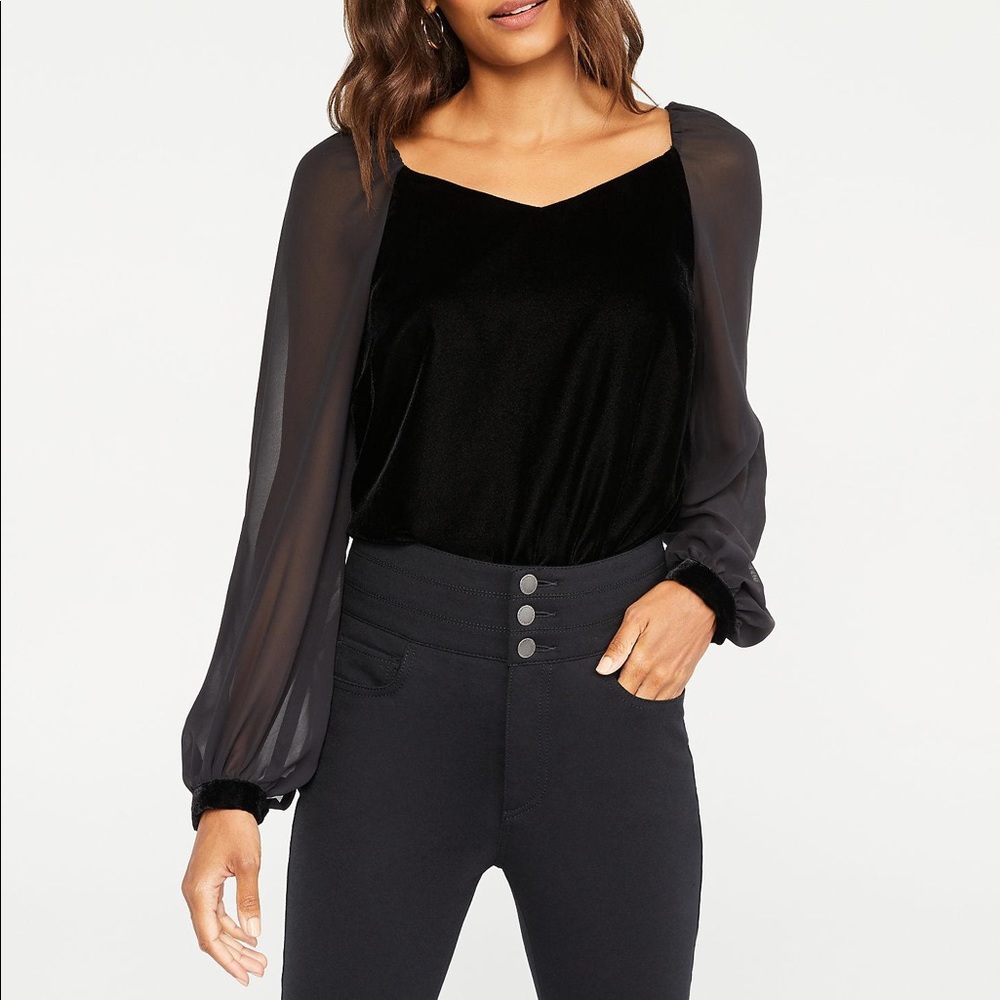 Ann Taylor Velvet Chiffon V-Neck Top